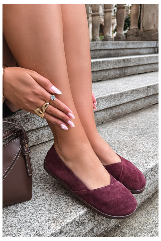Ballerine bordeaux da donna in ecopelle scamosciata Mirelia