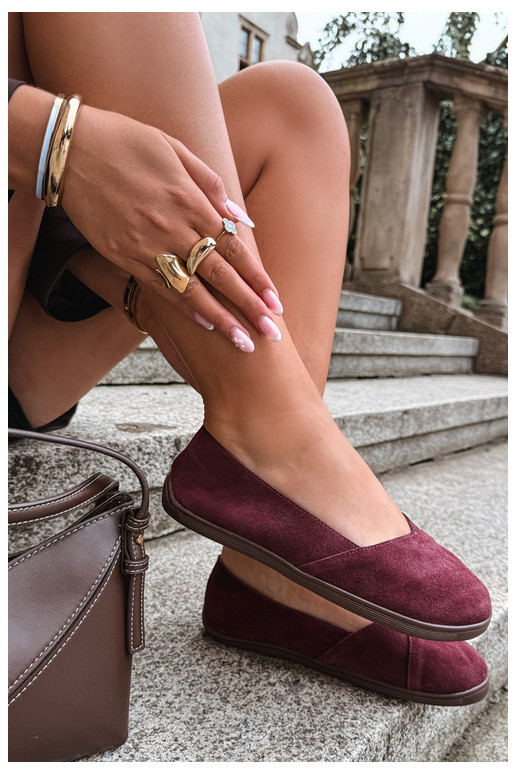 Ballerine bordeaux da donna in ecopelle scamosciata Mirelia