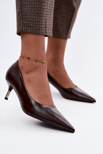 Scarpe con tacco basso in colore cioccolato Pelina