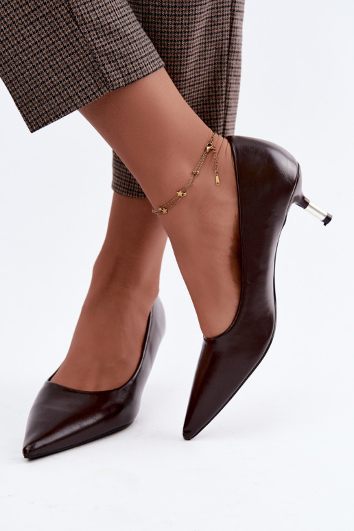 Scarpe con tacco basso in colore cioccolato Pelina