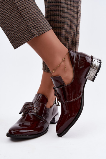 Scarpe verniciate con tacco basso e fiocchi in bordeaux Zazoo 1399