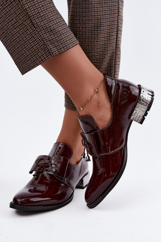 Scarpe verniciate con tacco basso e fiocchi in bordeaux Zazoo 1399