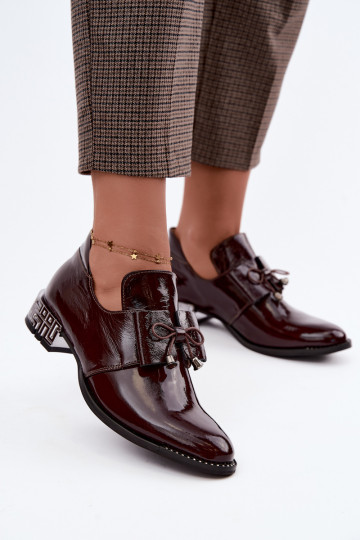 Scarpe verniciate con tacco basso e fiocchi in bordeaux Zazoo 1399 2
