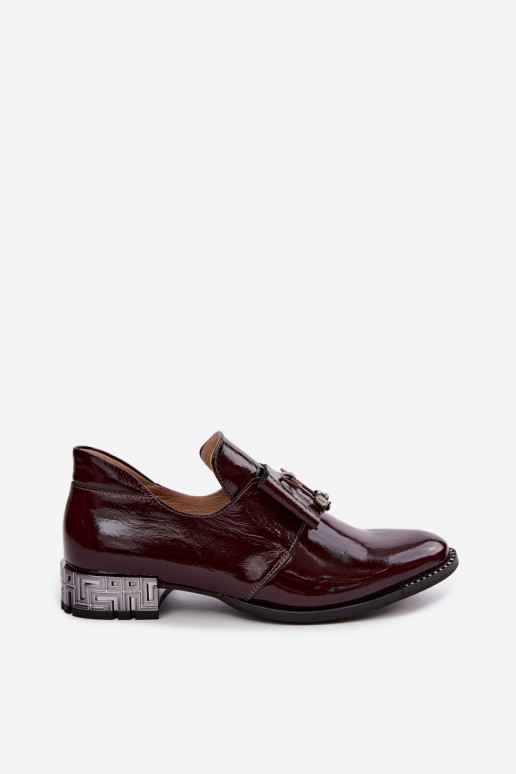 Scarpe verniciate con tacco basso e fiocchi in bordeaux Zazoo 1399