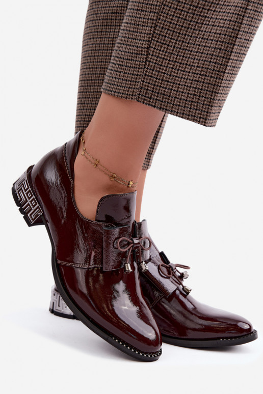 Scarpe verniciate con tacco basso e fiocchi in bordeaux Zazoo 1399