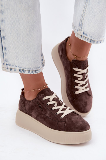 Sneakers in ecopelle scamosciata con piattaforma Kobbo color cioccolato