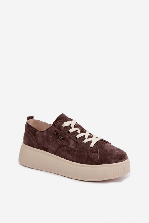 Sneakers in ecopelle scamosciata con piattaforma Kobbo color cioccolato