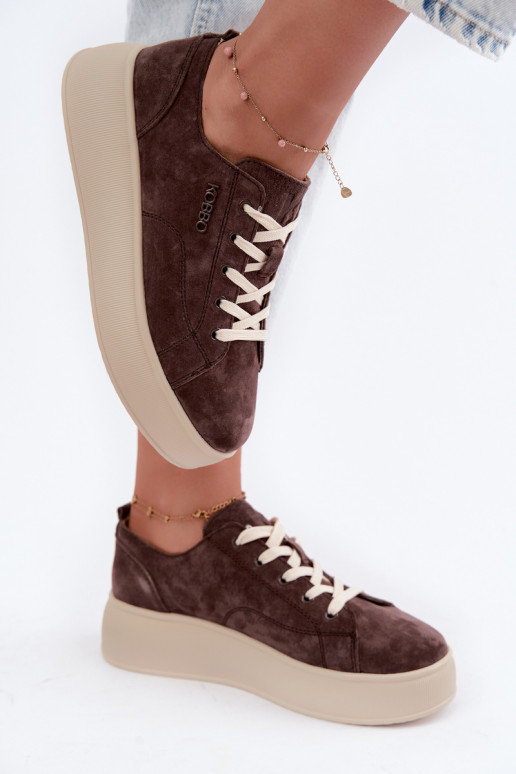 Sneakers in ecopelle scamosciata con piattaforma Kobbo color cioccolato