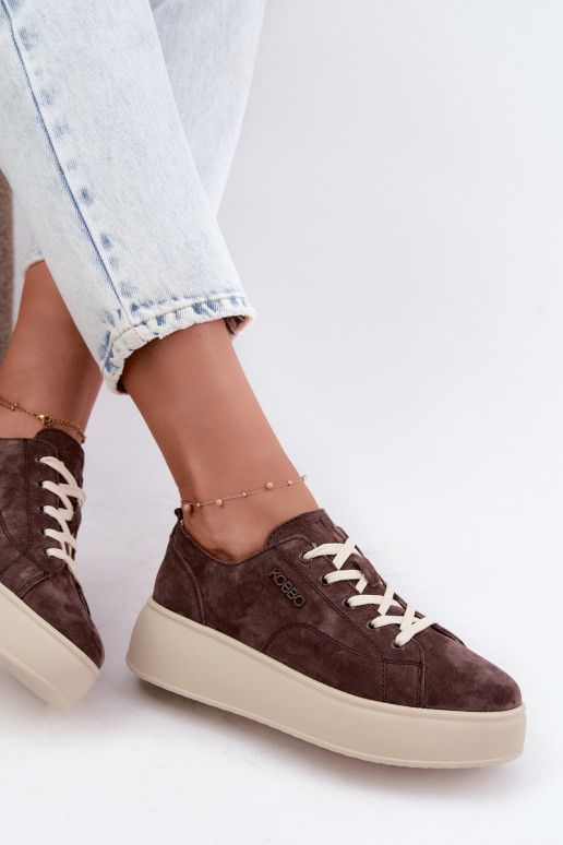 Sneakers in ecopelle scamosciata con piattaforma Kobbo color cioccolato