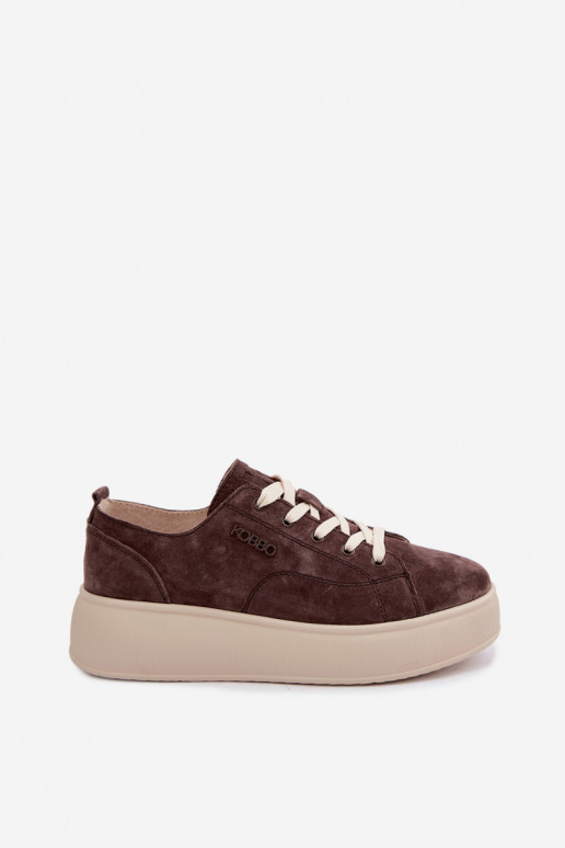 Sneakers in ecopelle scamosciata con piattaforma Kobbo color cioccolato