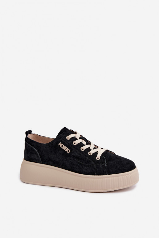 Sneakers in ecopelle scamosciata con piattaforma Kobbo in nero