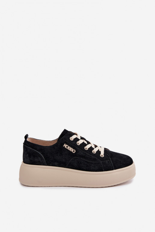 Sneakers in ecopelle scamosciata con piattaforma Kobbo in nero