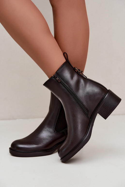 Stivaletti da donna foderati con tacco basso Sergio Leone BT-04 cioccolato