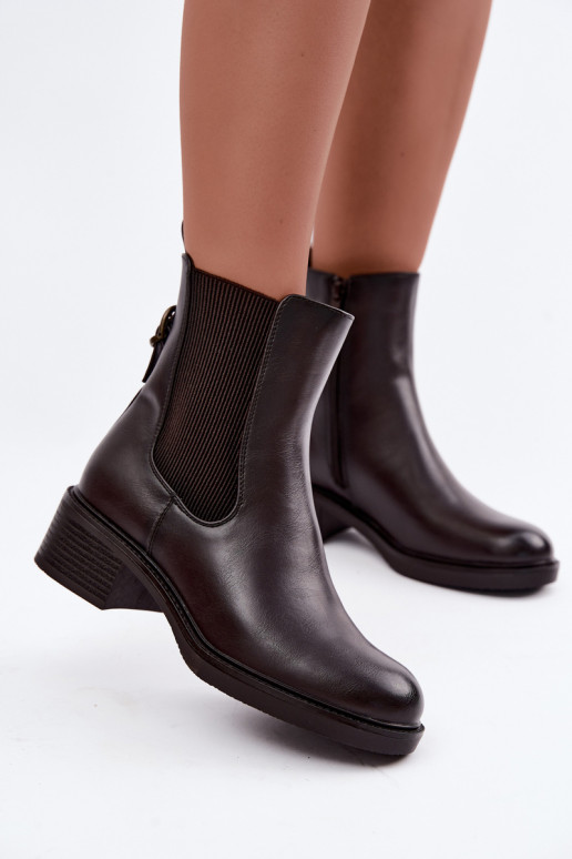Stivaletti da donna foderati con tacco basso Sergio Leone BT-04 cioccolato