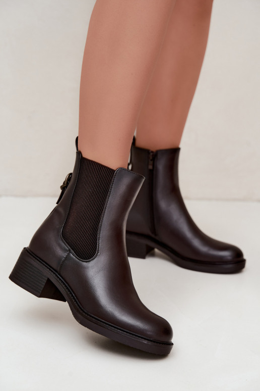 Stivaletti da donna foderati con tacco basso Sergio Leone BT-04 cioccolato