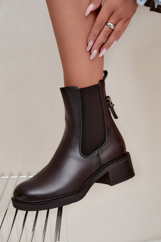 Stivaletti da donna foderati con tacco basso Sergio Leone BT-04 cioccolato