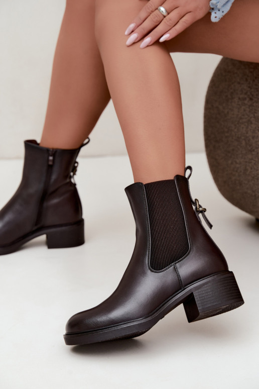 Stivaletti da donna foderati con tacco basso Sergio Leone BT-04 cioccolato