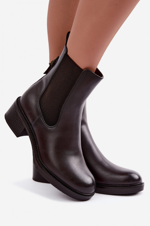 Stivaletti da donna foderati con tacco basso Sergio Leone BT-04 cioccolato