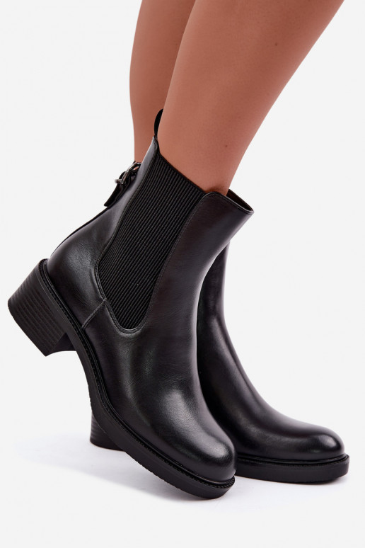 Stivaletti neri foderati da donna con tacco basso Sergio Leone BT-04