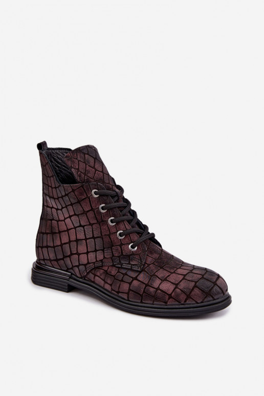Stivaletti in pelle bordeaux foderati con tacchi larghi Artiker 55C1327