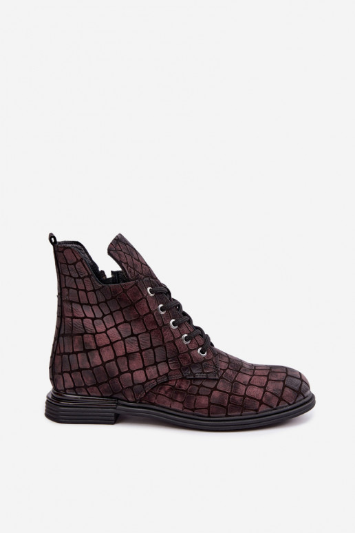 Stivaletti in pelle bordeaux foderati con tacchi larghi Artiker 55C1327