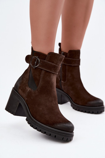 Scarpe da donna in faux suede con tacco Zazoo 60601 color cioccolato 2