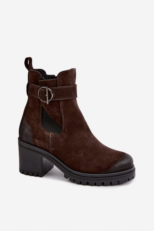 Scarpe da donna in faux suede con tacco Zazoo 60601 color cioccolato