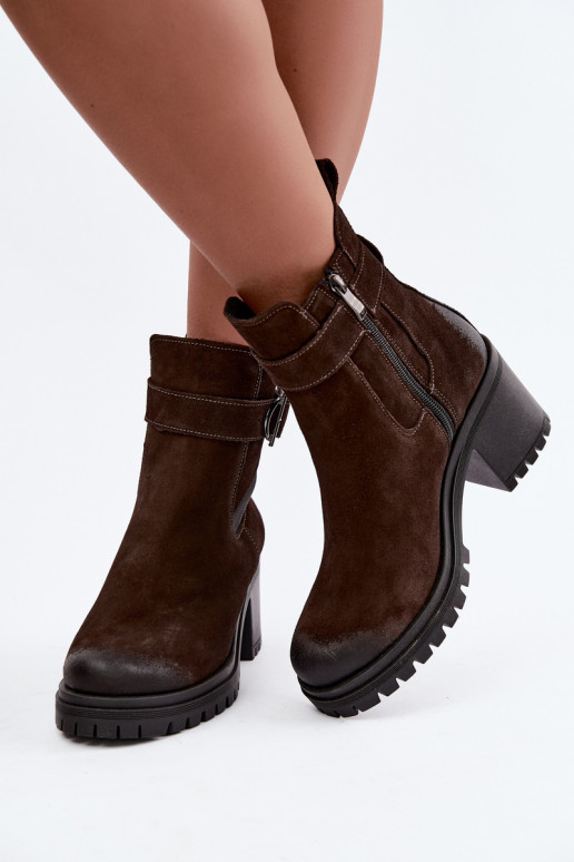 Scarpe da donna in faux suede con tacco Zazoo 60601 color cioccolato