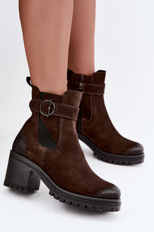 Scarpe da donna in faux suede con tacco Zazoo 60601 color cioccolato