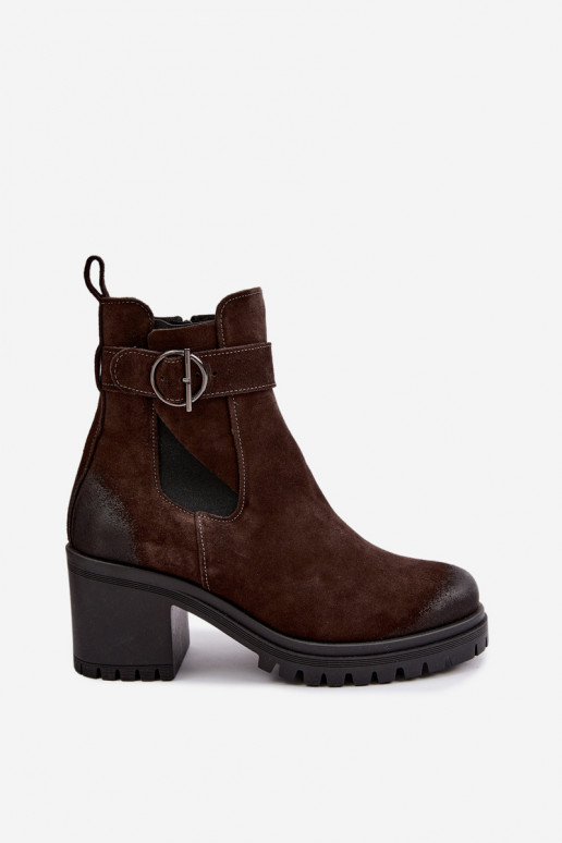 Scarpe da donna in faux suede con tacco Zazoo 60601 color cioccolato