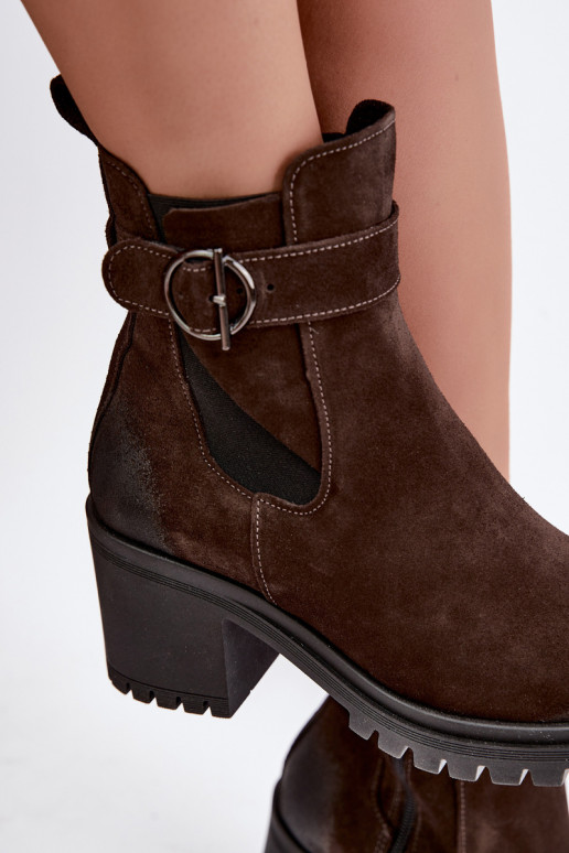 Scarpe da donna in faux suede con tacco Zazoo 60601 color cioccolato