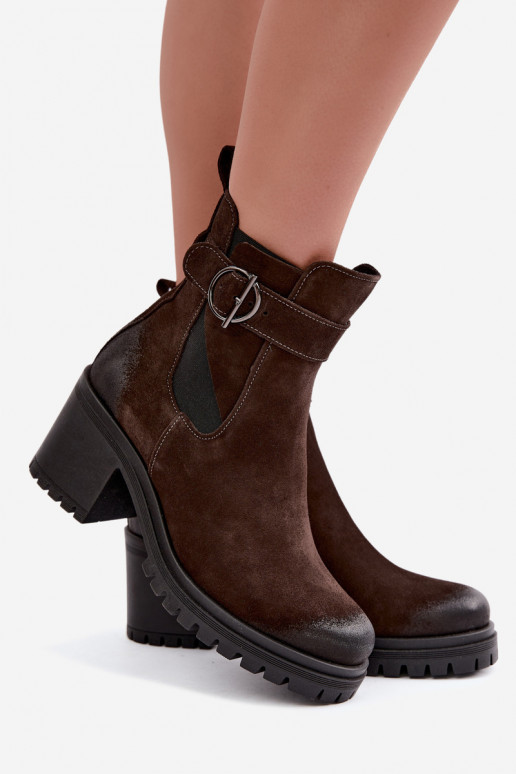 Scarpe da donna in faux suede con tacco Zazoo 60601 color cioccolato
