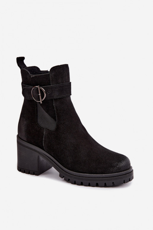 Scarpe da donna in faux suede con tacco Zazoo 60601 color nero