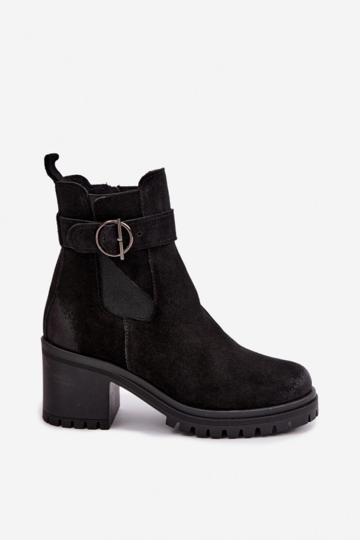 Scarpe da donna in faux suede con tacco Zazoo 60601 color nero