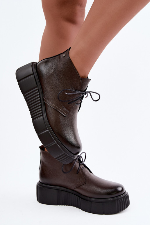 Scarpe da donna calde con plateau Zazoo 60588 color cioccolato