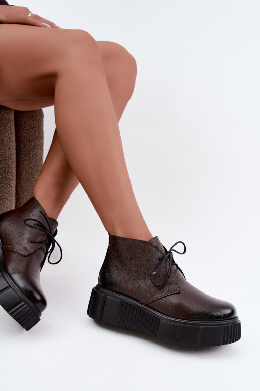 Scarpe da donna calde con plateau Zazoo 60588 color cioccolato