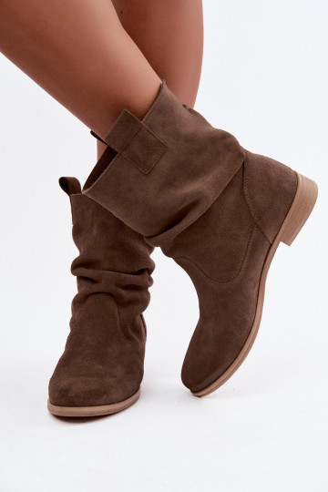 Scarpe da donna in faux suede con volant Zazoo 4210 color marrone