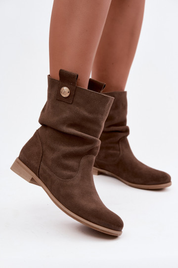 Scarpe da donna in faux suede con volant Zazoo 4210 color marrone 2