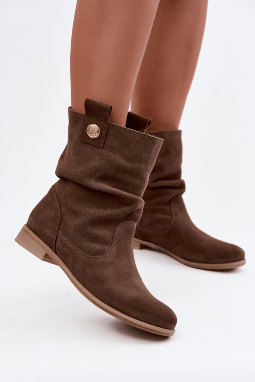 Scarpe da donna in faux suede con volant Zazoo 4210 color marrone