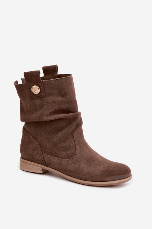 Scarpe da donna in faux suede con volant Zazoo 4210 color marrone
