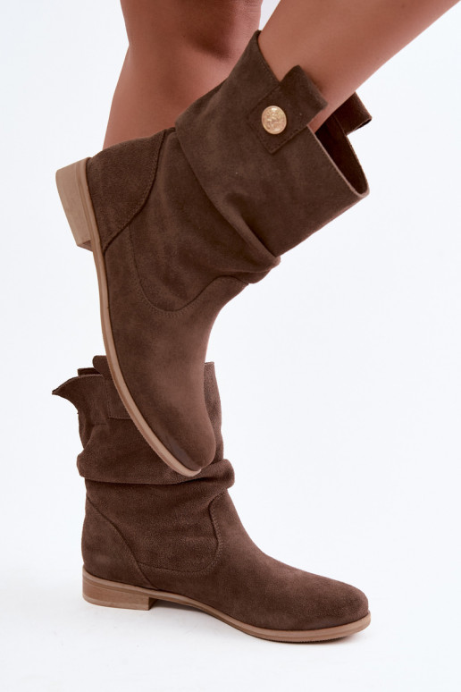 Scarpe da donna in faux suede con volant Zazoo 4210 color marrone