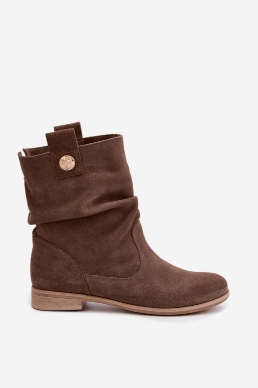 Scarpe da donna in faux suede con volant Zazoo 4210 color marrone