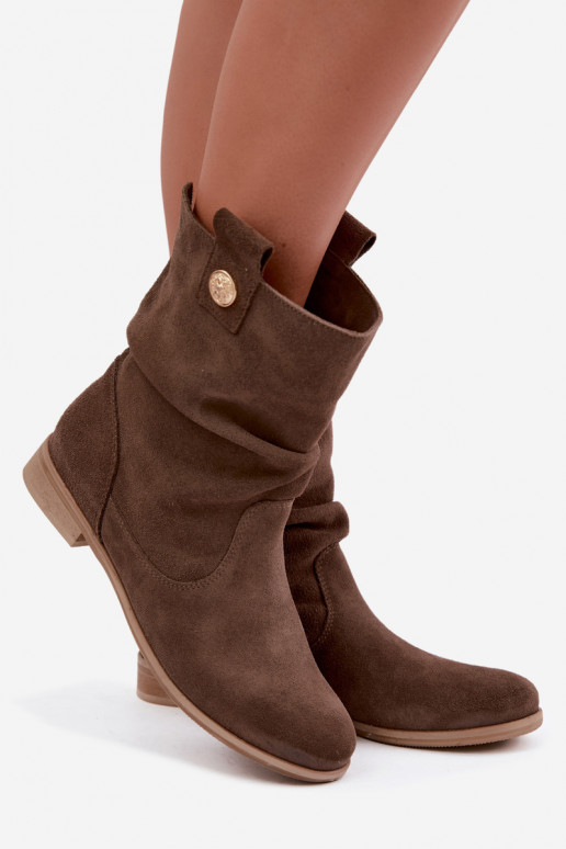 Scarpe da donna in faux suede con volant Zazoo 4210 color marrone