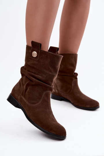 Scarpe da donna in faux suede con volant Zazoo 4210 color cioccolato 2