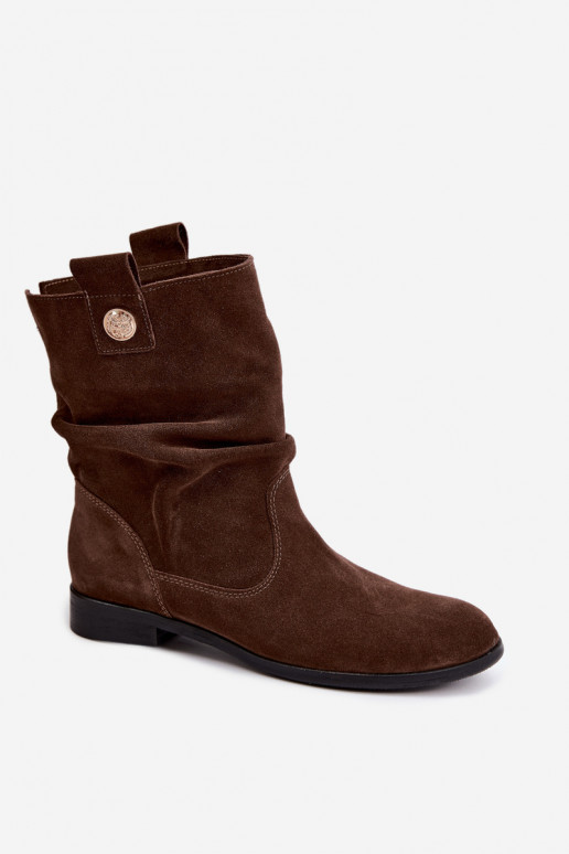 Scarpe da donna in faux suede con volant Zazoo 4210 color cioccolato