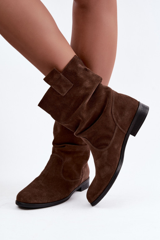 Scarpe da donna in faux suede con volant Zazoo 4210 color cioccolato