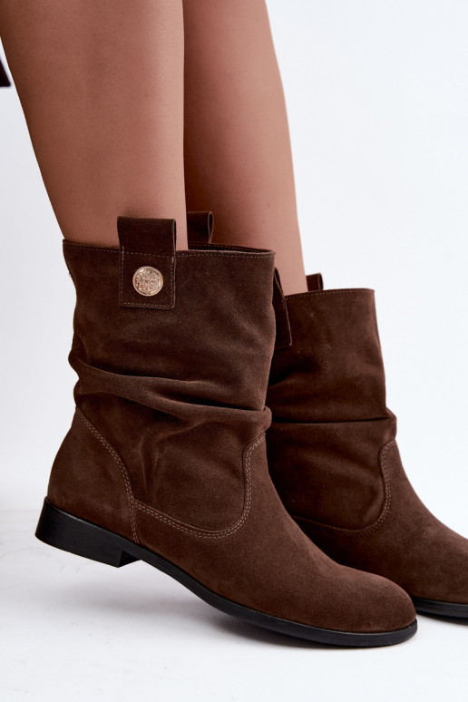Scarpe da donna in faux suede con volant Zazoo 4210 color cioccolato