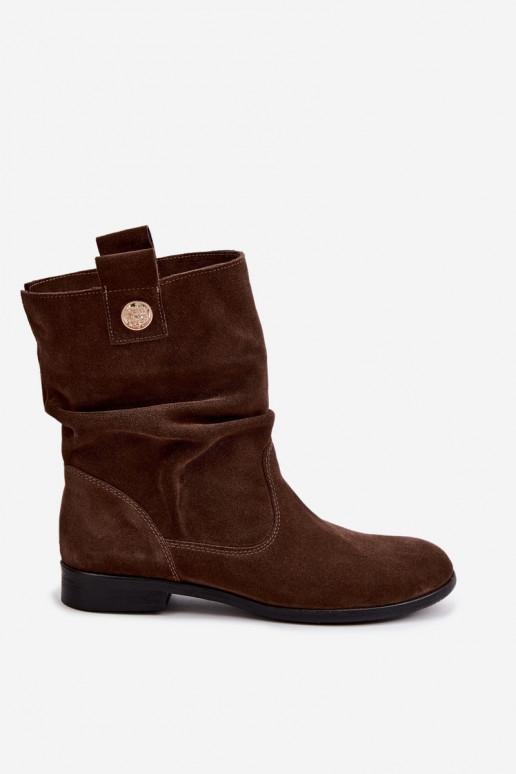 Scarpe da donna in faux suede con volant Zazoo 4210 color cioccolato