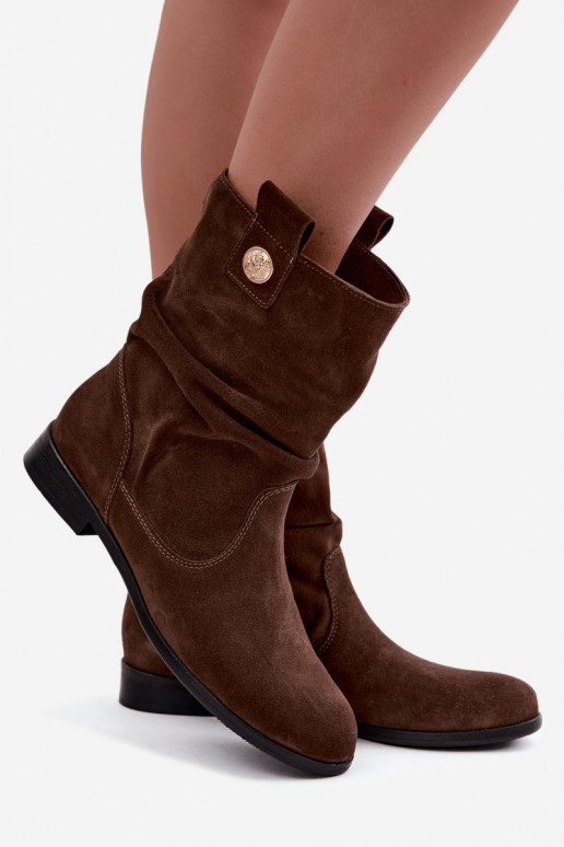 Scarpe da donna in faux suede con volant Zazoo 4210 color cioccolato