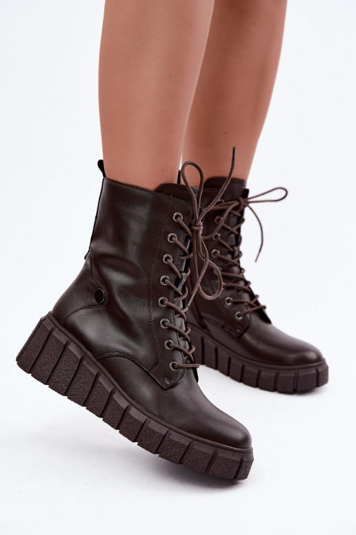 Stivaletti in pelle caldi con platform T.Sokolski AN Z26-160 in colore cioccolato